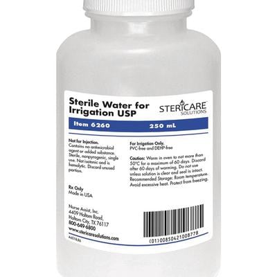 SteriCare Solutions Sterile Water for Irrigation USP, 250 mL Bottle, 1/Pkg