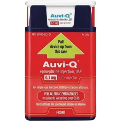 AUVI-Q® Epinephrine Injection Auto-Injector, Adult, 0.3 mg/0.3 mL, 2/Pkg, NDC 60842-0023-01