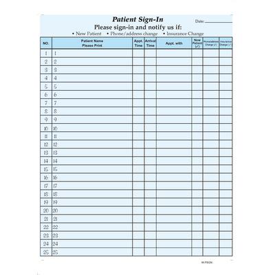 Patterson Office Supplies Privacy Sign-In Sheets, 2-Part with Peel-Off Labels, Blue, 8.5" x 11", 125/Pkg