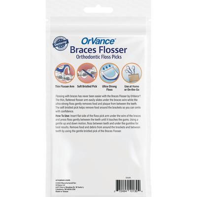 OrVance Braces Flossers, F-Shaped with Pick, Blue/White, 40/Pkg
