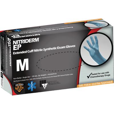 NitriDerm® EP Nitrile Exam Gloves, Powder Free, Latex Free, Non-Sterile, Blue, Medium, 100/Box