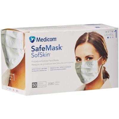 Safe+Mask® SofSkin® Procedure Earloop Masks, ASTM Level 1, Fluid-Resistant, Latex-Free, White, 50/Box, 2030