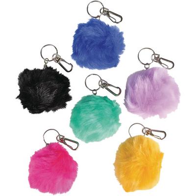Furry Pom Pom Clip-On Keychains, Assorted Colors, 12/Pkg