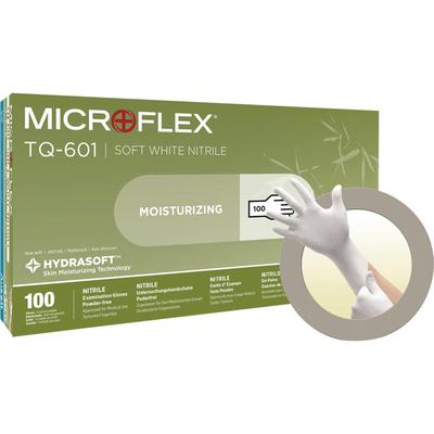 Microflex® TQ-601 Soft White Nitrile Examination Gloves, Powder Free, Latex Free, Large, 100/Box, 10 Boxes/Case