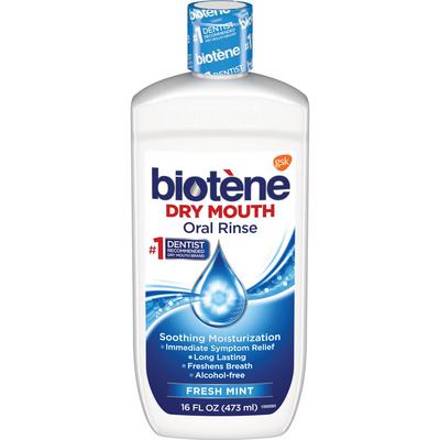 Biotene Dry Mouth Oral Rinse, Fresh Mint, Alcohol Free, Fluoride Free, 16 oz Bottle, 1/Pkg