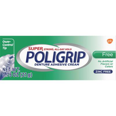 Super Poligrip Free Denture Adhesive Cream, 0.75 oz Tube, 12/Pkg