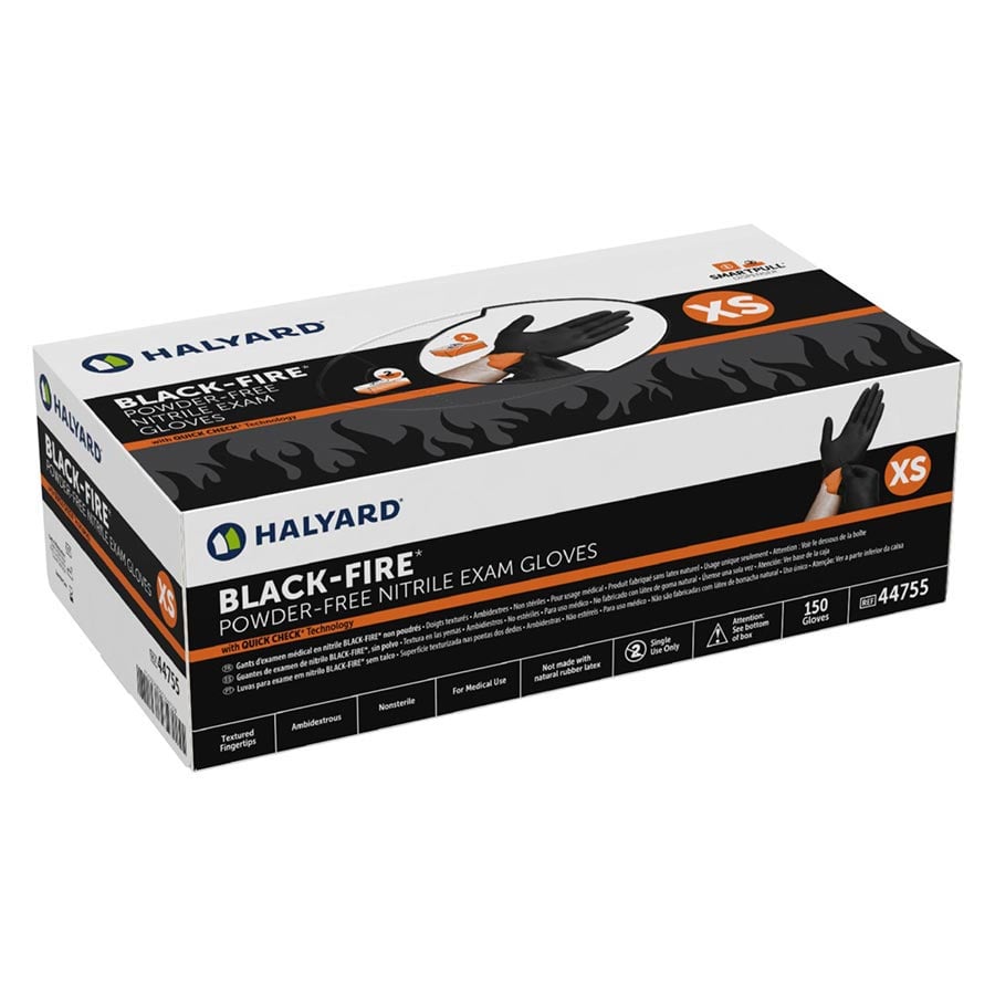 Halyard BLACK-FIRE PF Nitrile Examination Gloves, Powder Free, X-Large, 150/Box, 44759