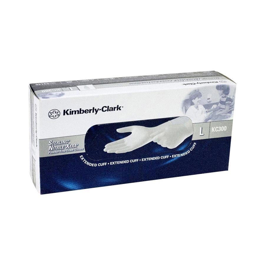 Sterling Nitrile-Xtra Nitrile Exam Gloves, Small, 12" Extended Length, Powder-Free, Non-Sterile, Fingertip-Textured, White, Beaded Cuff, 100/Box, KC300 (53138)