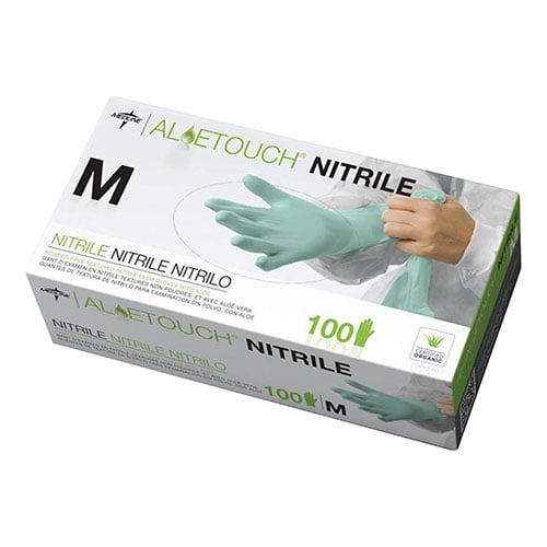 Medline Aloetouch Nitrile Powder Free Exam Gloves, X-Small, Green, 100/Box, MDS195083