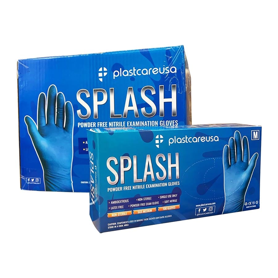 Plastcare USA Splash PF Nitrile Exam Gloves, Powder Free, Blue, X-Small, 3.5 mil, 100/Box, NIT6030
