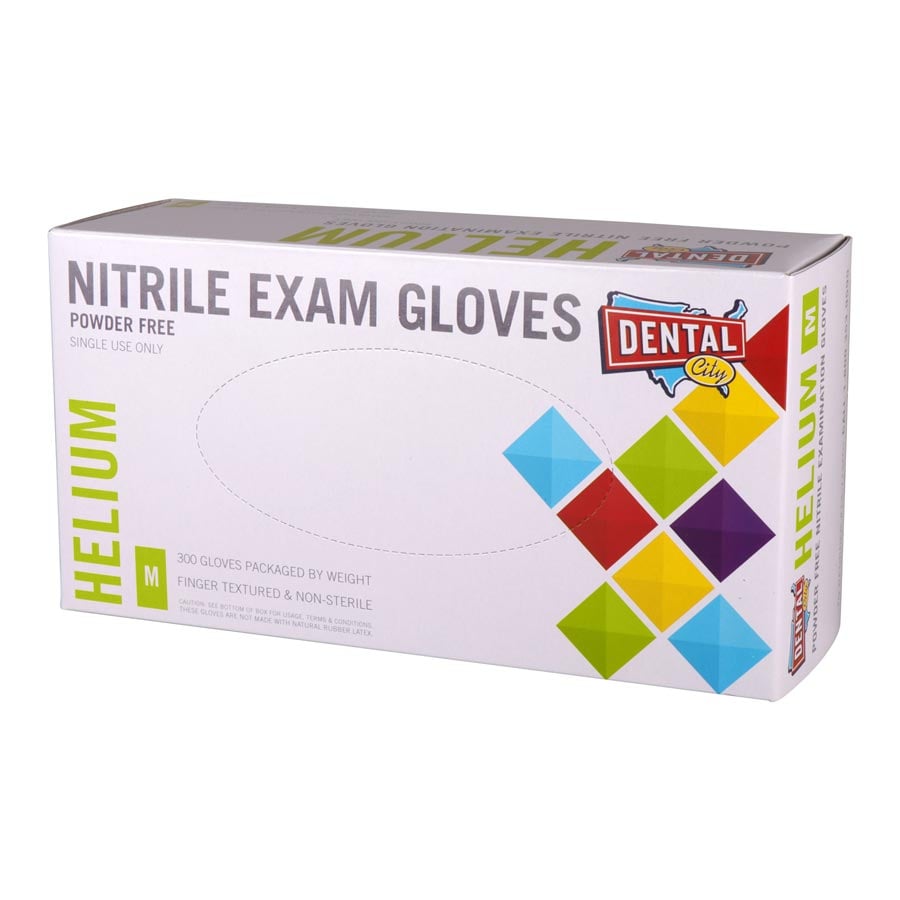 Dental City Helium Powder-Free Blue Nitrile Dental Gloves, Large, 300/Box