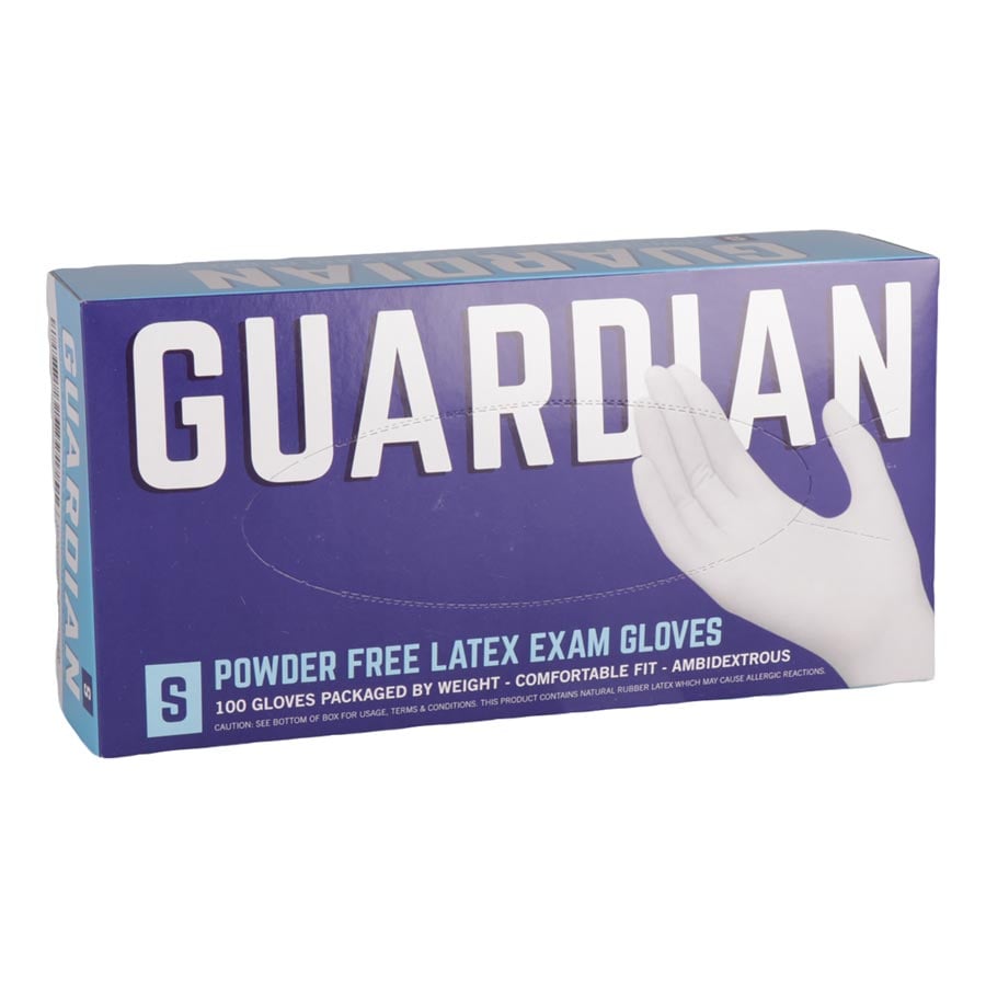 Guardian PF Latex Examination Gloves, Small, Powder-Free, 100/Box