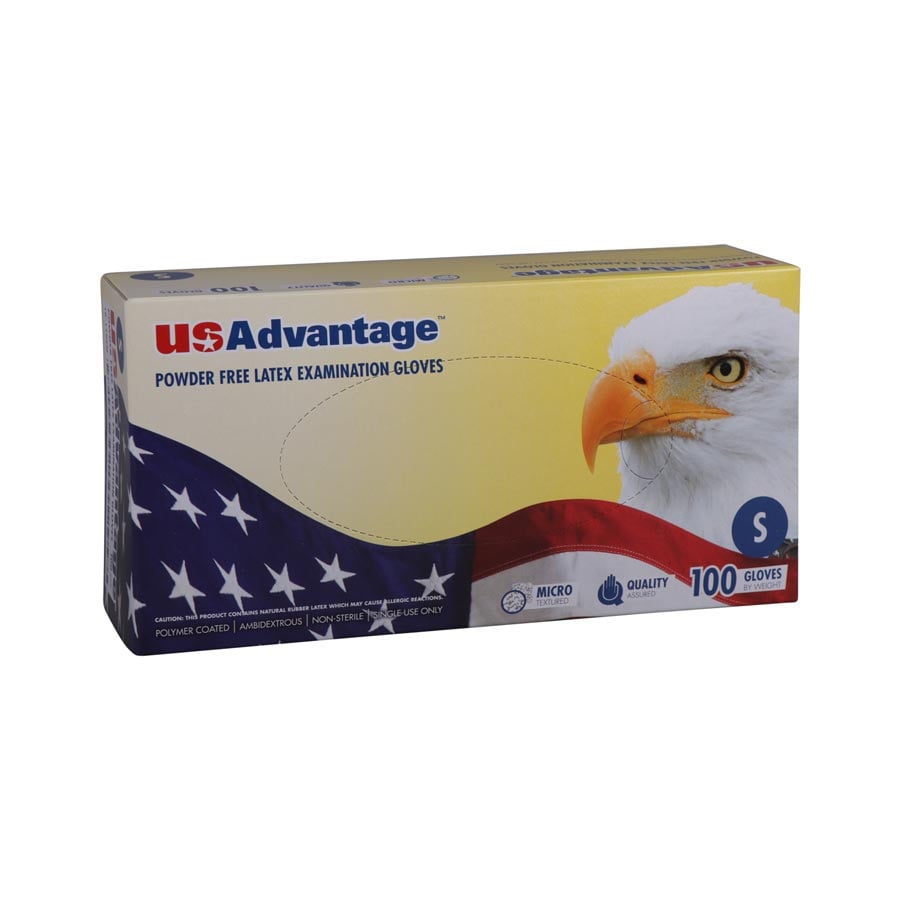 USAdvantage Powder Free Latex Exam Gloves, Small, 100/Box