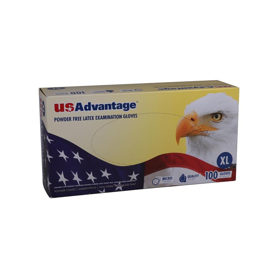 USAdvantage Powder Free Latex Exam Gloves, X-Large, 100/Box