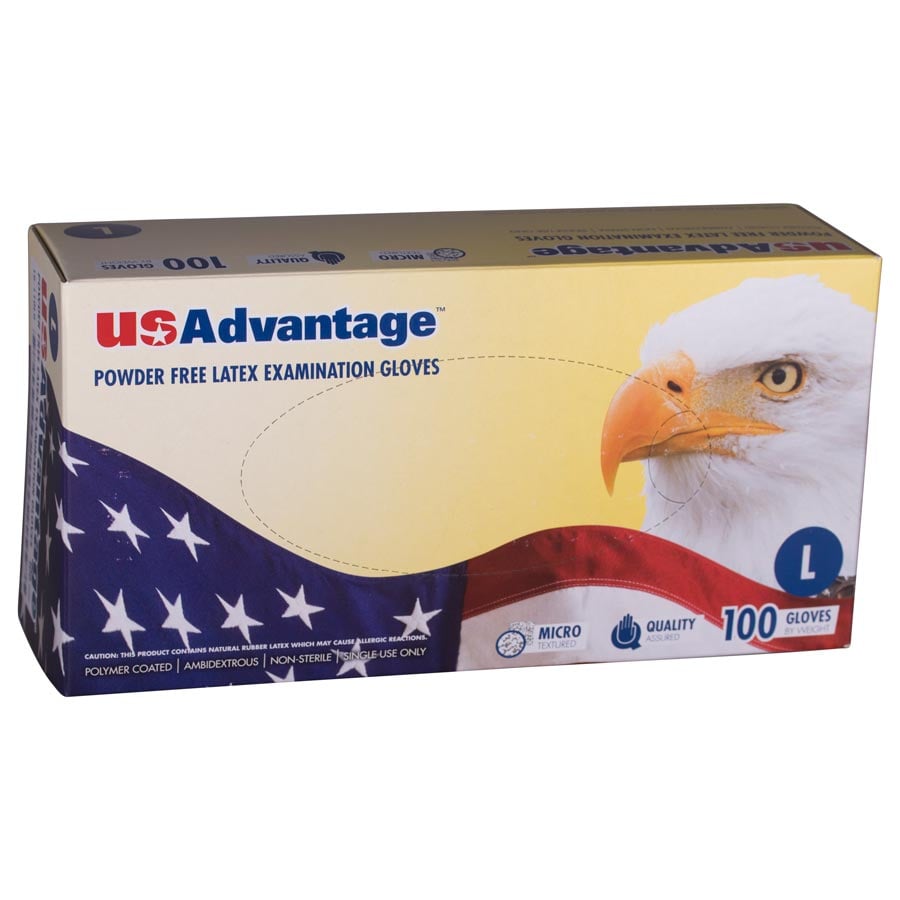 USAdvantage Powder Free Latex Exam Gloves, X-Small, 100/Box