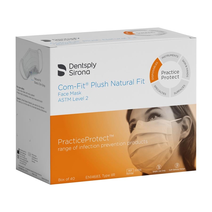 Com-Fit Plush Natural Fit Masks, ASTM Level 2, Ear-Loop, Fluid Resistant, White, 40/Box