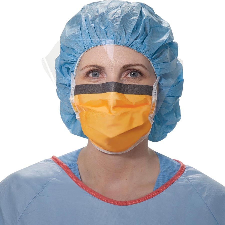 Halyard Fluidshield Level 3 Surgical Mask with Wraparound Fog-Free Visor, Tie-On, Orange, 25/Box, KC300