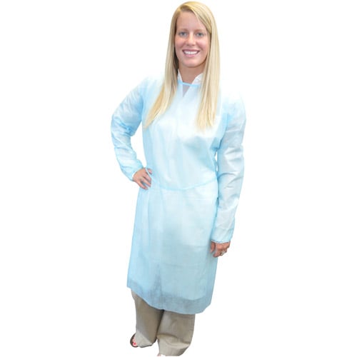 Maytex Elastic Cuff Isolation Gowns, Blue, Non-Woven, Fluid-Resistant, One Size Fits All, 50/Box, 6000B