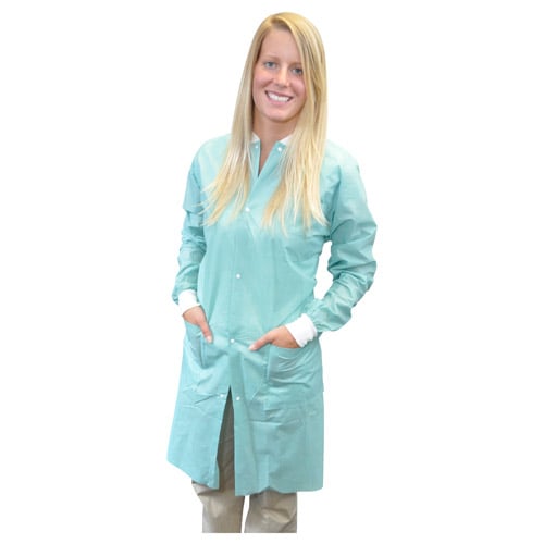 Maytex Disposable Lab Coats, Green, Large, 30/Case, 6250GR-LG