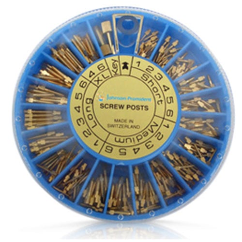 Nordin Gold-Plated Conical Cross Head Screw Posts Assortment Kit, 240 Pieces (20 x 12 Screw Posts + 2 Keys), #04-003