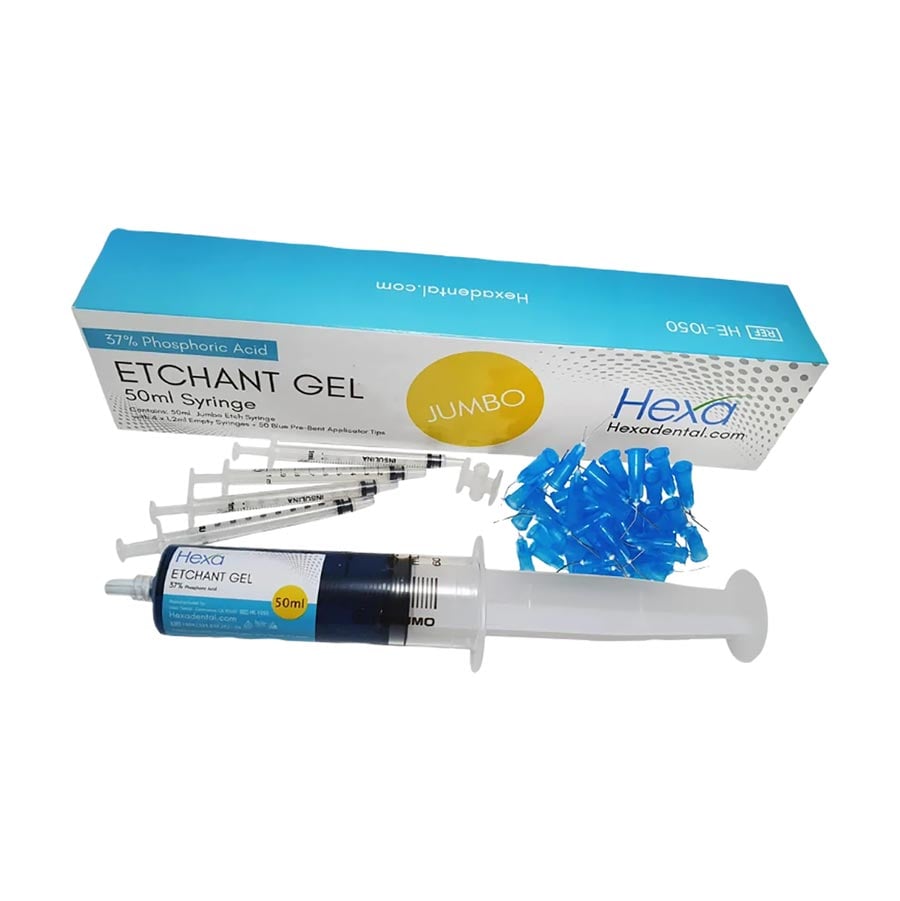 Hexa Etch Gel 37% Phosphoric Acid Etchant, Jumbo Syringe Refill, Blue, 50 mL, HE-1050