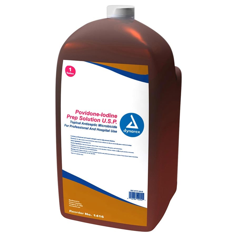 Dynarex Providone Iodine Prep Solution, 1 Gallon (128 fl oz), 4/Case, Item 1416