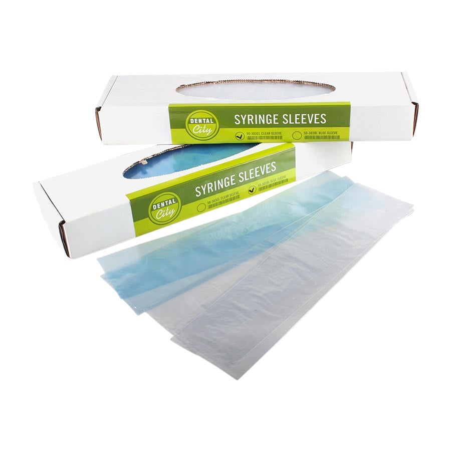 Dental City Syringe Sleeves with Pre-Cut Opening, 2.5" x 10", Blue, 500/Box