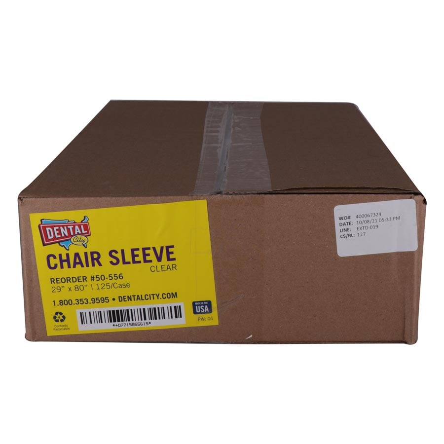 Dental City Disposable Clear Poly Chair Sleeve, 29" x 80", 125/Box