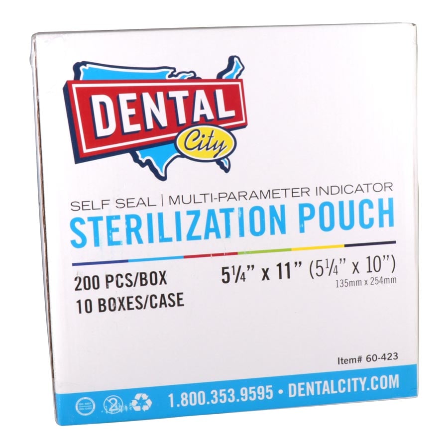 Dental City Self-Sealing Sterilization Pouches, 5.25" x 10", 200/Box