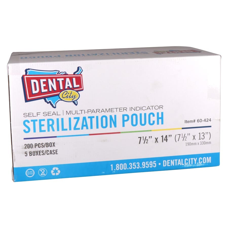 Dental City Self-Sealing Sterilization Pouches, 7.5" x 13", 200/Box