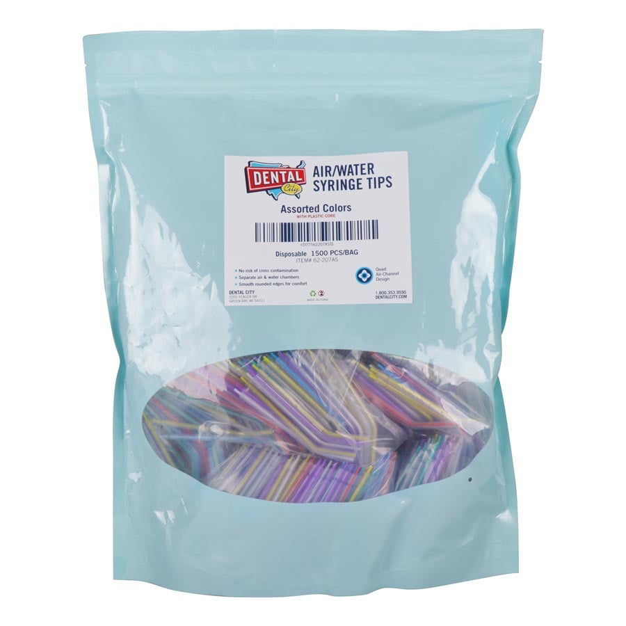 Dental City Disposable Air/Water Syringe Tips, Assorted Colors, 1500/Bag (Bulk Pack)