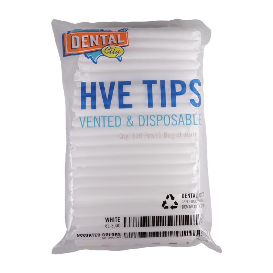 Dental City HVE Combo Tips, Vented & Non-Vented, White, 100/Bag