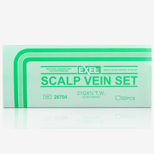 Exel Scalp Vein Set Butterfly Winged Infusion Set, 25G x 3/4", 12" Tubing, 50/Box, 26708