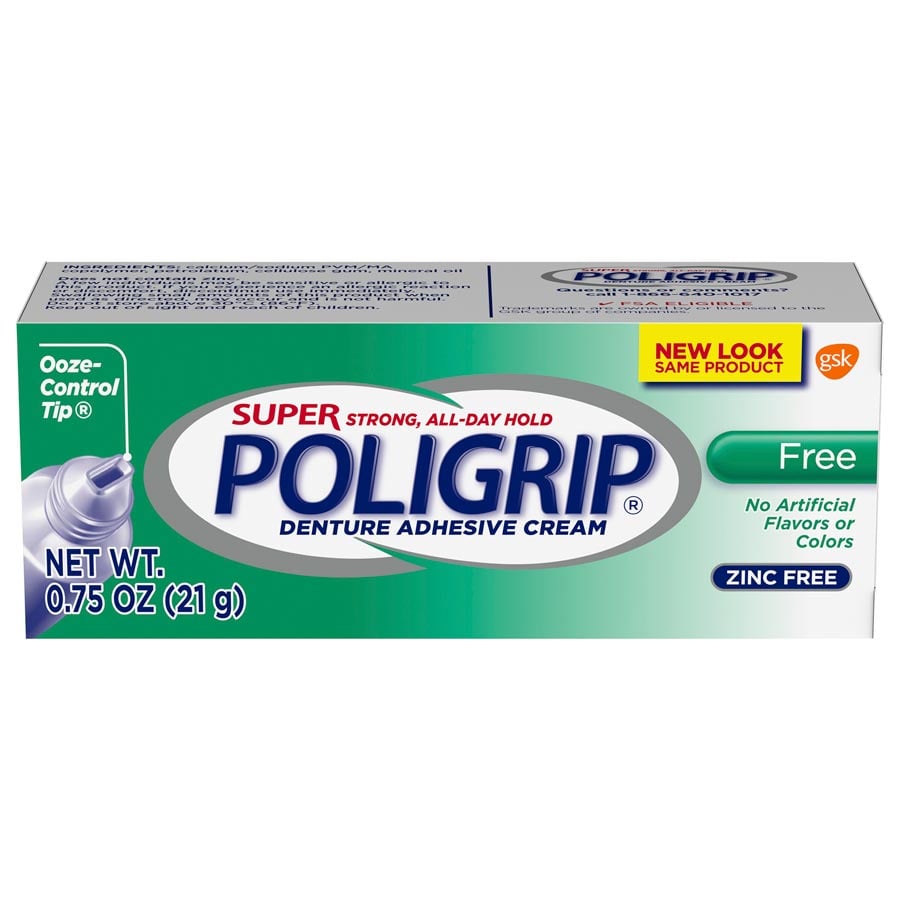 Super Poligrip Free Denture Adhesive Cream, 0.75 oz Tubes, 12/Box, 006214