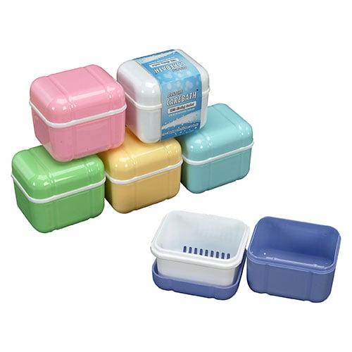Plasdent Denture Care Bath with Rinsing Basket, Assorted Colors, 12/Box, ER001-A