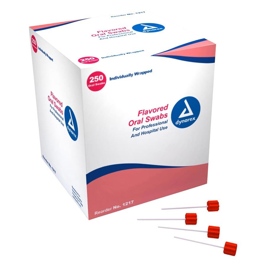 Dynarex Toothettes Oral Swabsticks with Dentifrice, Foam Tip, 250/Box, 1217