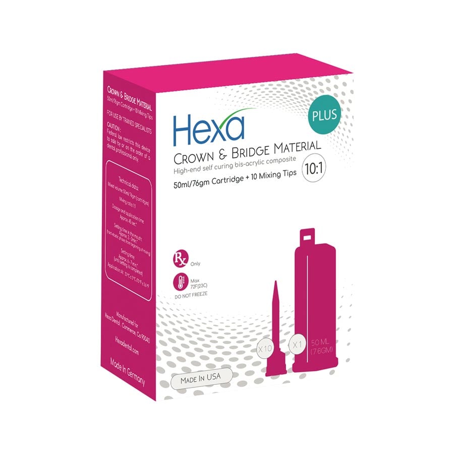 Hexa Temp Crown & Bridge Material A1, 10:1 Ratio, 50 ml (76 g) Cartridge with 10 Mixing Tips, HT-0001