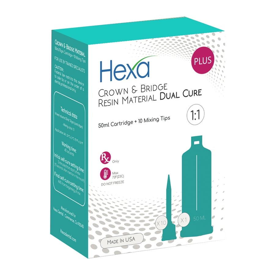Hexa Temp Crown & Bridge Material Self Cure 1:1 Ratio, Shade A1, 50 ml Cartridge & 10 Tips, HT-2001
