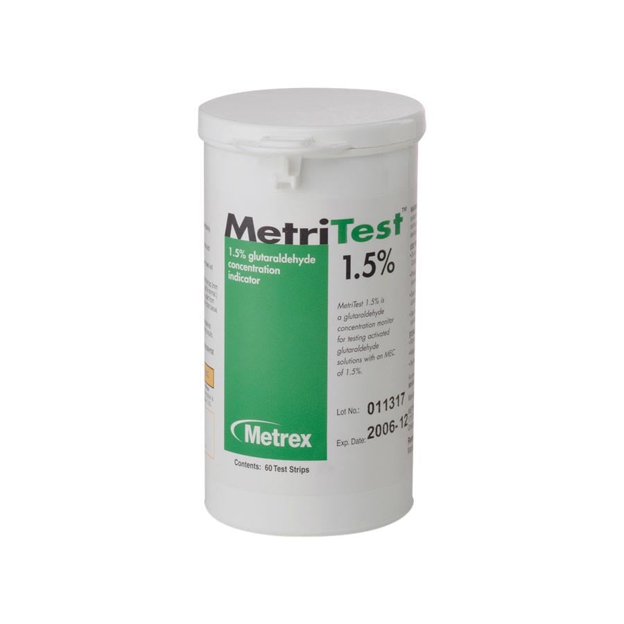 MetriTest Glutaraldehyde Test Strips, 1.5%, 60 Strips/Bottle, #10-303