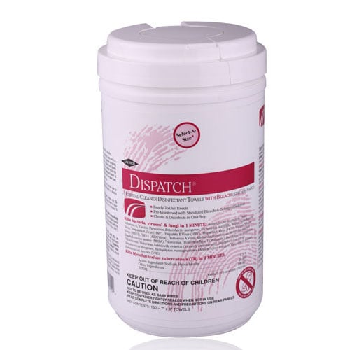 Clorox Dispatch Bleach Towels, 7" x 8", 150/Canister