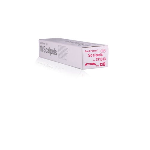 BD Bard-Parker Disposable Standard Scalpel, Sterile, #12B Stainless Steel Blade, 10/Box, 371613