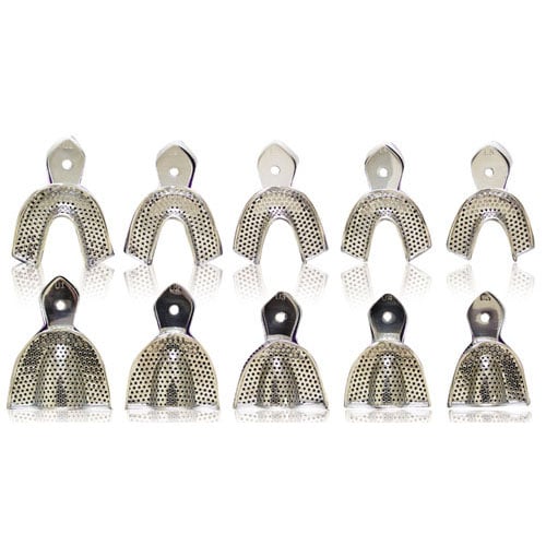 US Elite Stainless Steel Perforated Impression Tray Set, Upper 1-5 & Lower 1-5, 10 Trays