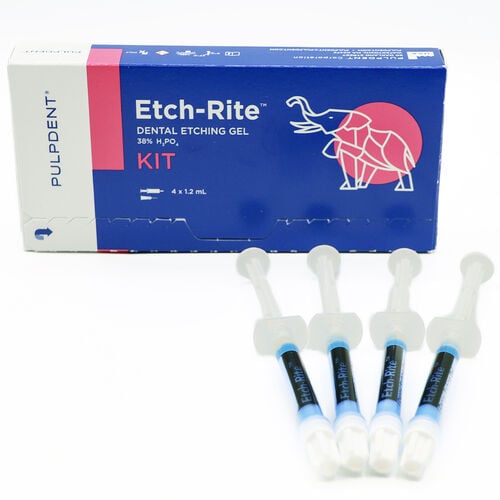 Etch-Rite 38% Phosphoric Acid Etching Gel, 1.2ml Syringes, 4/Pack with 8 Pre-Bent Applicator Tips, ETCH