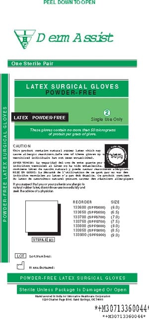 Dermassist Sterile Surgical Gloves, Powder-Free Latex, Size 7.5, Textured, 50 Pairs/Box, 133750