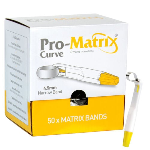 Pro-Matrix Curve Contoured Matrix Bands, Narrow 4.5mm, Yellow, 50/Box, 19001