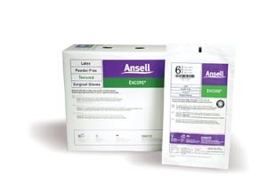 Ansell Encore Powder-Free Sterile Latex Surgical Gloves, Size 8, Textured, Beaded Cuff, 50 Pairs/Box, 5785005