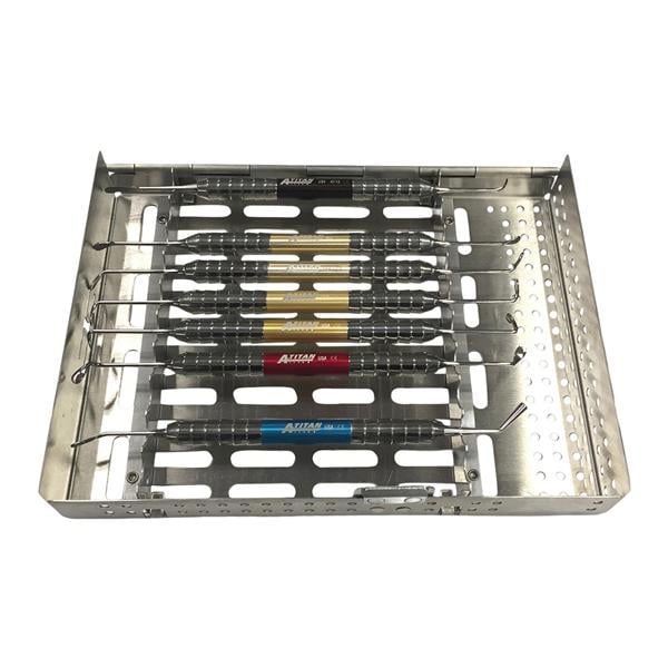 A Titan Instruments Sinus Lift Complete Kit, 7 Light-Weight Color-Coded Instruments with Stainless Steel Cassette