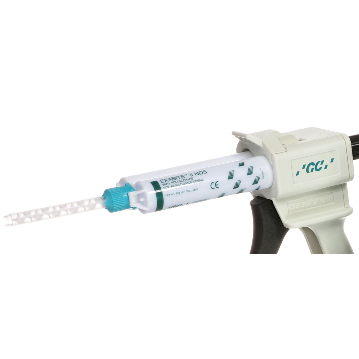 GC America Exabite II NDS Bite Registration VPS Impression Material, Fast Set, Aqua, 2 x 48 mL Cartridges with 12 Mixing Tips, Refill, 132412