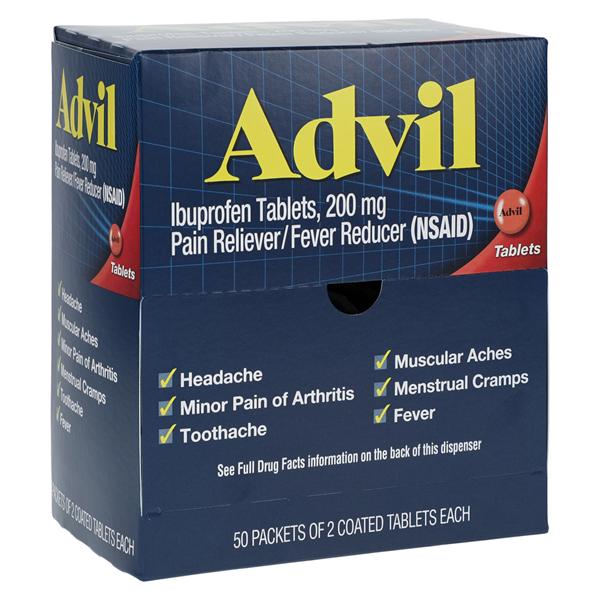 Advil Ibuprofen Tablets 200mg, Industrial Package, 50 Tablets per Pack, 2 Packs per Box (9-B)