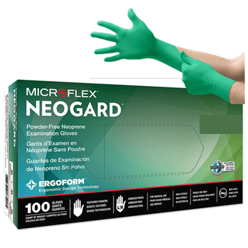 Microflex Neogard Chloroprene Exam Gloves, Powder-Free, Non-Sterile, Medium, Green, 100/Box, C522